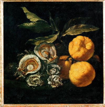 Nature Morte aux huitres et aux coings - Natureza morta com ostras e marmelos ... de Giuseppe Recco