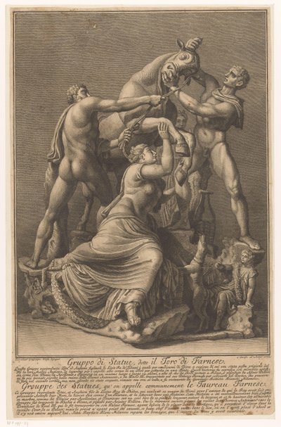 Dirce wordt aan een stier gebonden Farnese Stier Grupo de Estátuas, chamado Farnese Bull / Grouppe des Statues, qu 