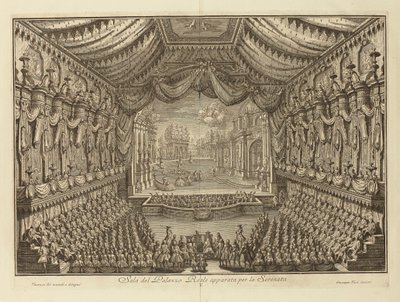 A Actuação de La Serenata no Palácio Real de Nápoles par Vasi, Giuseppe (1710-1782). Gravura em cobre, tamanho : 41,5x62 de Giuseppe Vasi