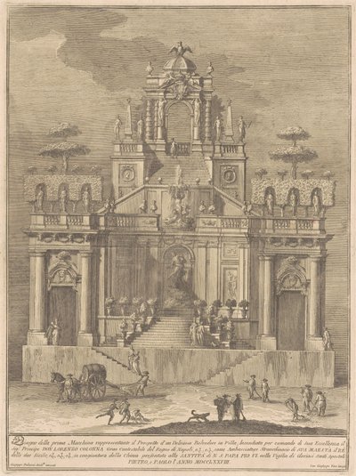 A Prima Macchina para a Chinea de 1778: Um Belvedere do Campo com Hércules e Antaeus de Giuseppe Vasi, after Giuseppe Palazzi