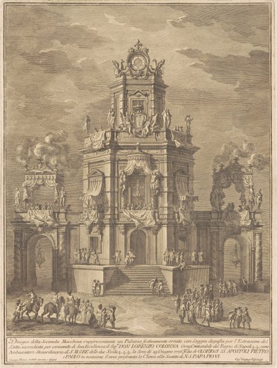 A Seconda Macchina para a Chinea de 1776: um palácio com uma loggia para o sorteio da loteria de Giuseppe Vasi, after Giuseppe Palazzi