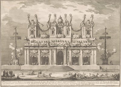 A Seconda Macchina para a Chinea de 1765: um edifício decorado com postes de Cocanha de Giuseppe Vasi, after Giuseppe Palazzi, after Paolo Posi