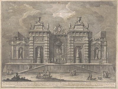 A Seconda Macchina para a Chinea de 1774: uma vila com monumentos antigos e um jogo de "Giostra" de Giuseppe Vasi, after Giuseppe Palazzi, after Paolo Posi