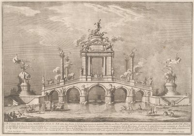 Uma ponte triunfal adornada com relíquias da cidade de Ercolano de Giuseppe Vasi after Paolo Posi