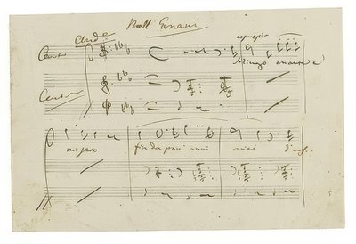 Autógrafo: Opera Ernani, Finalarie Solingo, Errante e Misero. Início dos anos 1840 de Giuseppe Verdi