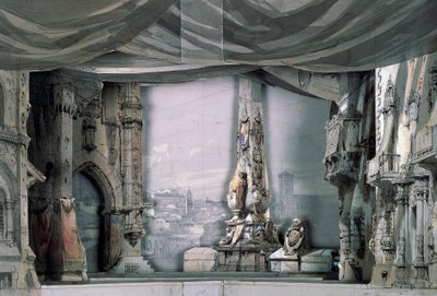 Praça em frente à Catedral de Valladolid, Acto III, Cena IV, cenografia de Charles Campon para Don Carlos de Giuseppe Verdi (1813-1901), actuação em Paris, Salle Le Peletier Opera House, 11 de Março de Giuseppe Verdi