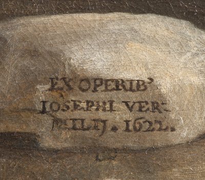 Assinatura do Artista, Natividade, detalhe, 1622 de Giuseppe Vermiglio