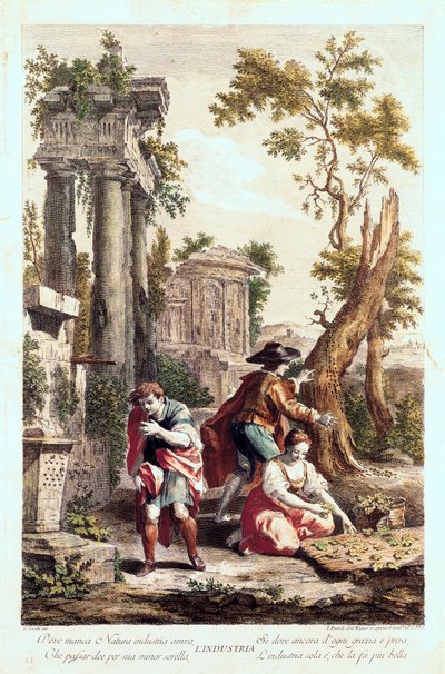 Representação alegórica da Indústria. Desenho de Giuseppe Zocchi (1711-1767) Século XVIII. de Giuseppe Zocchi