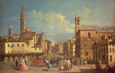 A Badia Fiorentina e o Palazzo Del Podesta na Piazza di San Firenze, c.1754 (óleo sobre tela) de Giuseppe Zocchi