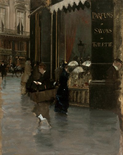 A perfumaria Violet, na esquina da boulevard des Capucines e rue Scribe, c. 1880. de Giuseppe de Nittis