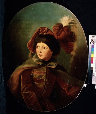 "Portrait du nain Bi Bi en uniforme de hussard" (Retrato do anão Bi-Bi) Peinture de Jozef Grassi (1757-1838) Mikhail Kroshitsky Art Museum, Sevastopol (Sebastopol) Ucrânia de Giuseppe or Josef Grassi