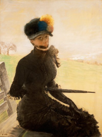 La femme aux pompons (Uma mulher com pompom), c.1879 (pastel sobre tela) de Giuseppe or Joseph de Nittis
