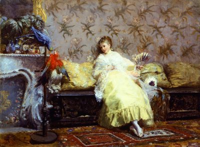 Senhora com papagaios, ca. 1869, de Giuseppe de Nittis (1846-1884), óleo sobre tela, 24,2x23 cm. de Giuseppe or Joseph de Nittis