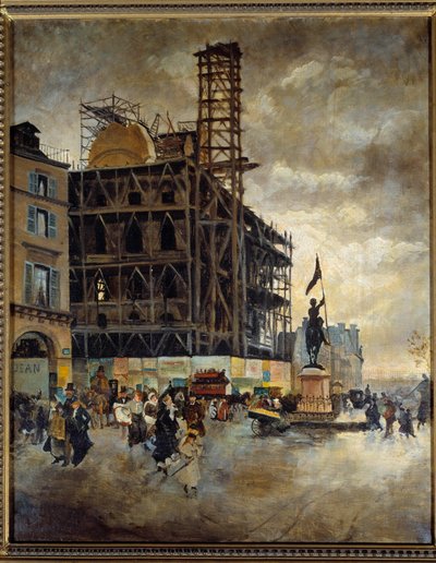 Construção da Place de pyramides do pavilhão de Marsan (Paris) em 1880. Pintura de Guiseppe Nittis (1846-1884) Ec. Ital de Giuseppe or Joseph de Nittis