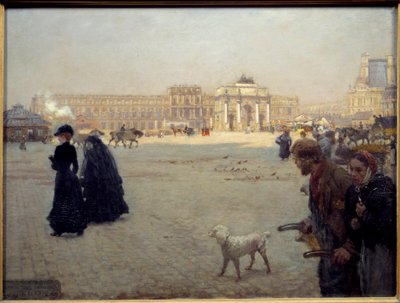 O Place du Carrousel ruínas das Tuileries em 1882. Mesa que representa uma vista de Paris. Pintura de Guiseppe Nittis (1846 - 1884) de Giuseppe or Joseph de Nittis