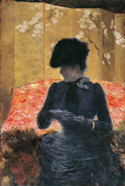 Mulher no sofá vermelho de Giuseppe or Joseph de Nittis