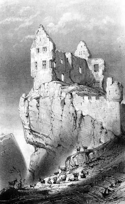 O Chateau de Crussol, Saint-Peray, França, século XIX. de Godard Q. des Augustins