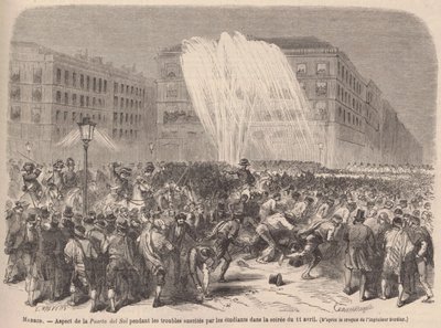 Aspeto da Puerta del Sol durante a agitação estudantil da noite de 11 de abril de Godefroy Durand