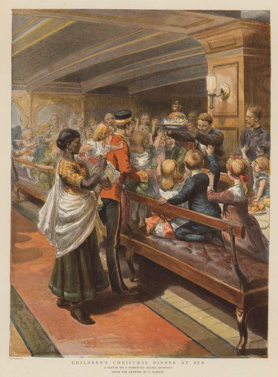 Jantar de Natal das Crianças no Mar (cromolito) de Godefroy Durand