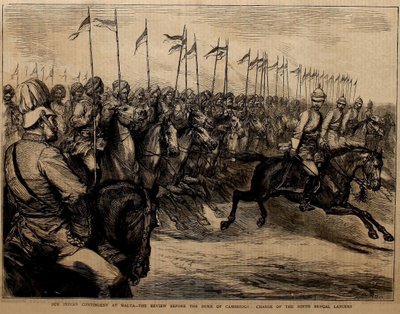 O nosso contingente indiano em Malta, a revista perante o Duque de Cambridge, a carga do Nono Lanceiro de Bengala. de Godefroy Durand