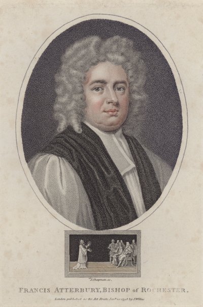 Francis Atterbury, Bispo de Rochester (gravura a cores) de Godfrey (after) Kneller