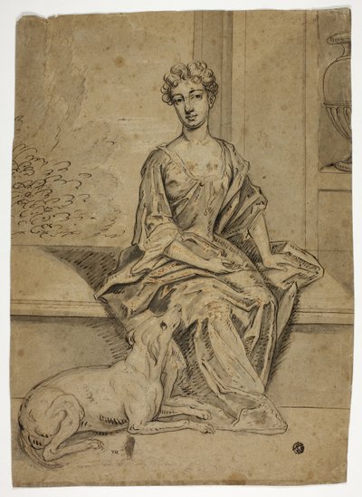 Retrato de uma dama da corte com um mastim de Godfrey Kneller