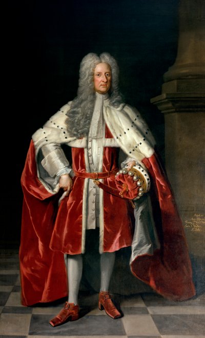 Retrato de Henrique, 1º visconde São João (1652-1742) em suas vestes de coroação, 1727 de Godfrey Kneller