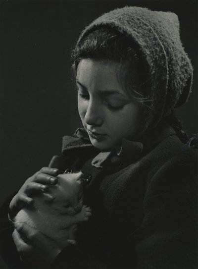 Rapariga com um gatinho branco nos braços. Início da década de 1950 de Godfrey Macdominic