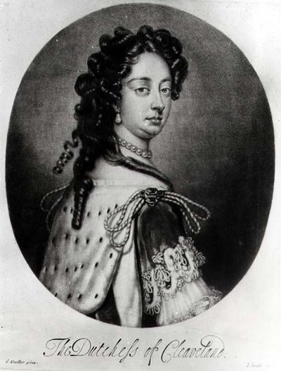 Retrato de Barbara Villiers, Duquesa de Cleveland (1641-1709) gravada por J. Smith de Godfrey after Kneller