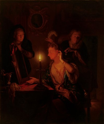 Senhora em um espelho à luz de velas de Godfried Schalcken