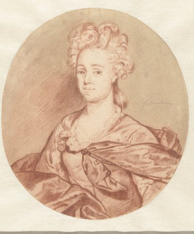 Retrato de uma mulher desconhecida, em oval de Godfried Schalcken
