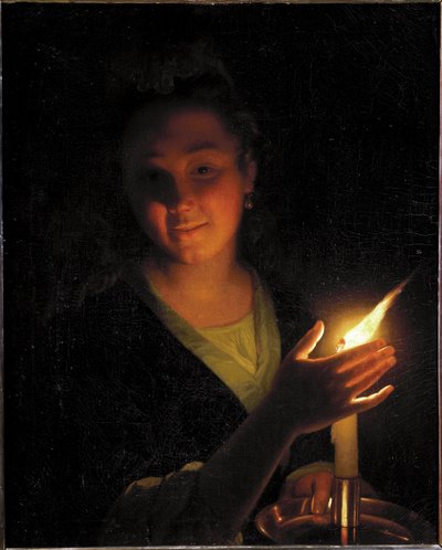 Mulher com uma luz (óleo sobre tela de Godfried Schalcken