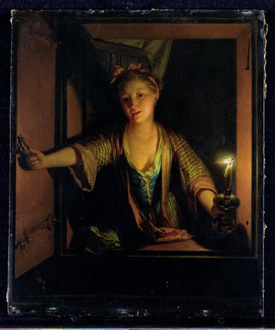 Uma rapariga à janela (óleo sobre tábua) de Godfried Schalken or Schalcken