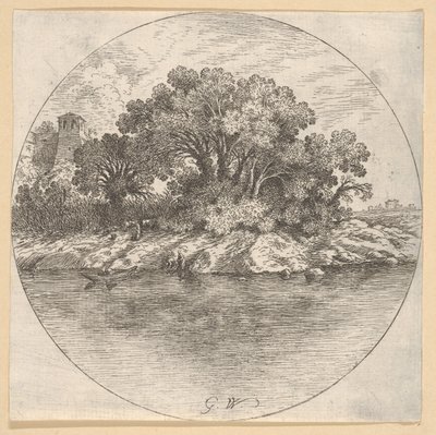 Paisagem com árvores pela água.nd de Goffredo Wals