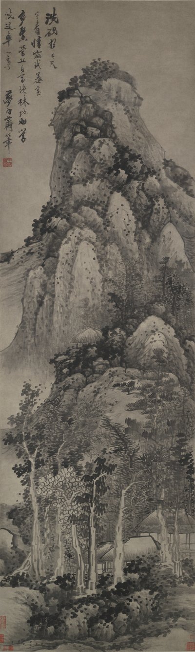 Um pavilhão elevado, rolo de suspensão, c.1683 (tinta no papel) de Gong Xian