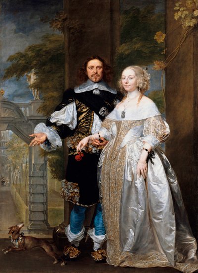 "Retrato de um Casal no Parque" Pintura de Gonzales Coques (Cockes, Cocs) (1614/18-1684) 1662 - Óleo sobre tela Dim 239x174 cm Staatliche Museen, Berlim de Gonzales Coques