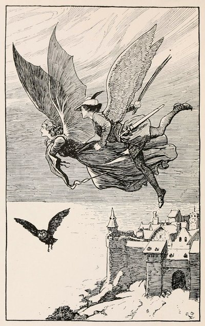O companheiro de viagem voou atrás dela, de Fairy Tales from Hans Anderson, pub 1919. de Gordon Browne