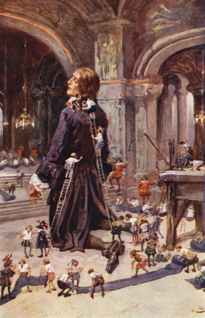 Ilustração para "As Viagens de Gulliver" de Jonathan Swift (litografia a cores) de Gordon Frederick (after) Browne