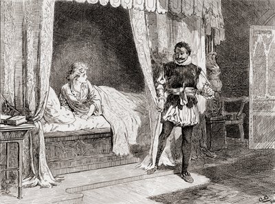 Uma cena de William Shakespeares toca Othello Act V, Cena 2, Desdemona: Falar de matar Othello: Ay I Do, de Os Trabalhos de William Shakespeare, publicado em 1896 de Gordon Frederick Browne
