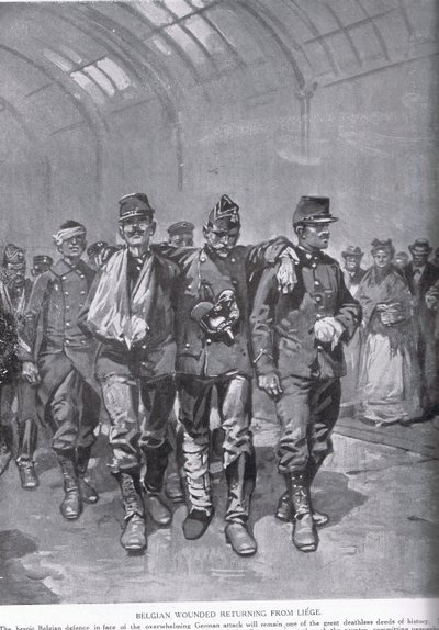 Feridos belgas retornam de Liège, de "A história da nação britânica" de Hutchison, c.1920 de Gordon Frederick Browne