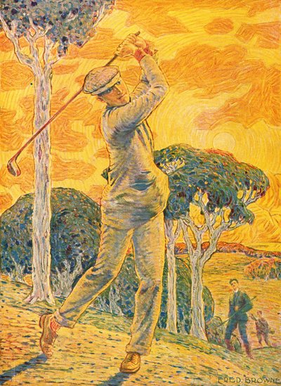 Golf, ilustração de capa para Vie au Grand Air, 15 de setembro de 1919 (gravura a cores) de Gordon Frederick Browne