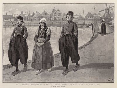 Seu acompanhante, visitantes da ilha de Marken em um porto no Zuyder Zee de Gordon Frederick Browne