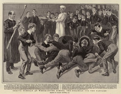 Terça-feira Gorda na Escola de Westminster, o Scramble for the Pancake de Gordon Frederick Browne