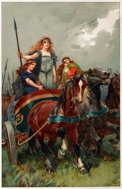 &39;Spear na mão, Boadicea os levou a atacar&39;, ilustração de &39;Heroes und Heroines of English History&39; de Alice S. Hoffman de Gordon Frederick Browne