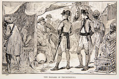Os bazares de Trichinopoli, uma ilustração de "Com Clive na Índia, ou o começo de um império" por GA Henty, pub. Londres, 1884 de Gordon Frederick Browne