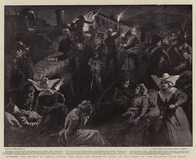 Ganhando os corações de seu povo, o rei e a rainha da Itália na cena do desastre perto de Roma de Gordon Frederick Browne