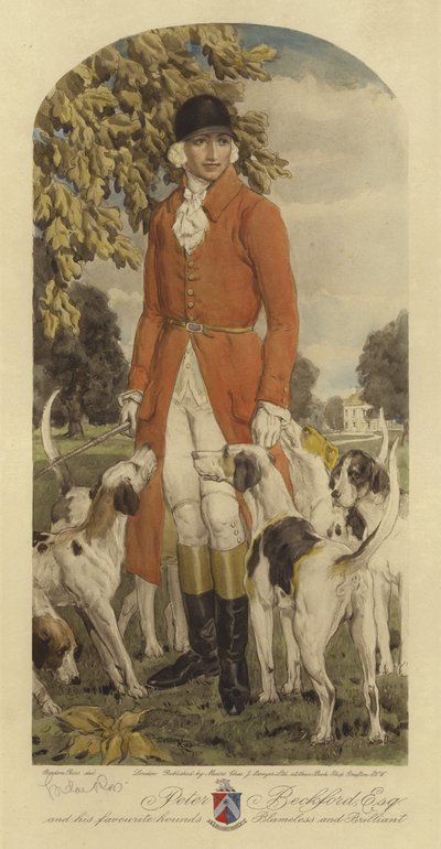 Peter Beckford Esq e os seus cães de caça favoritos Sem vergonha e Brilhante (cor litho) de Gordon Ross