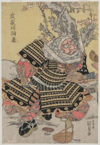 Musashibo Benkei ajoelhado por uma ameixeira, c. meados ou final da década de 1810. de Gototei Kunisada