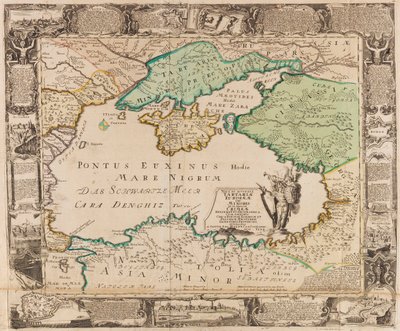 Mapa do Mar Negro e da Crimeia, c. 1740. de Gottfried Jacob Haupt