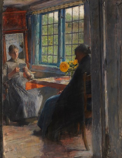 Mulheres na janela do jardim, c. 1890. de Gotthardt Kuehl